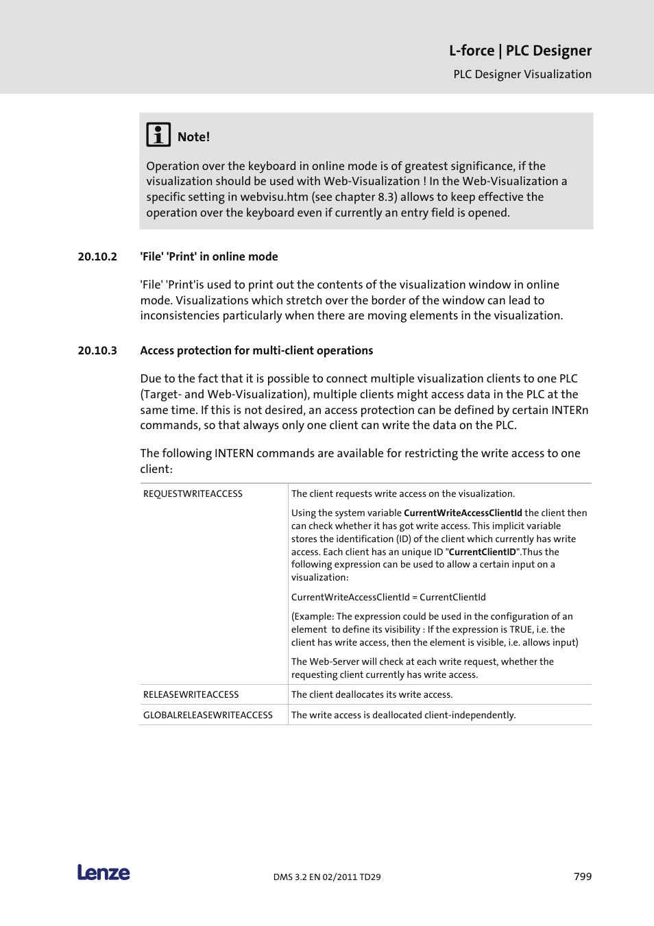 File' 'print' in online mode, Access protection for multi-client operations, L-force | plc designer | Lenze PLC Designer PLC Designer (R2-x) User Manual | Page 801 / 844