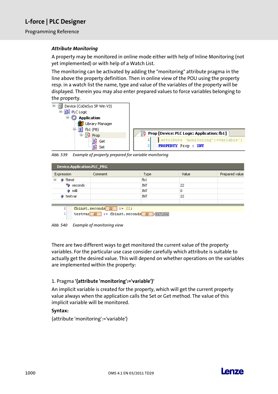 Attribute monitoring, L-force | plc designer | Lenze PLC Designer PLC Designer (R3-1) User Manual | Page 1002 / 1170