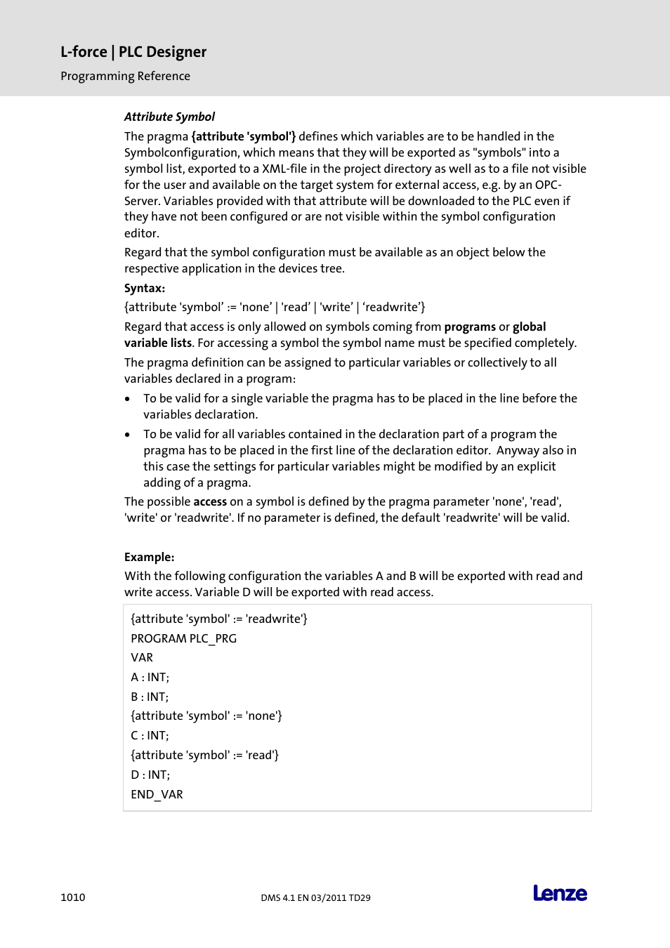 Attribute symbol, L-force | plc designer | Lenze PLC Designer PLC Designer (R3-1) User Manual | Page 1012 / 1170