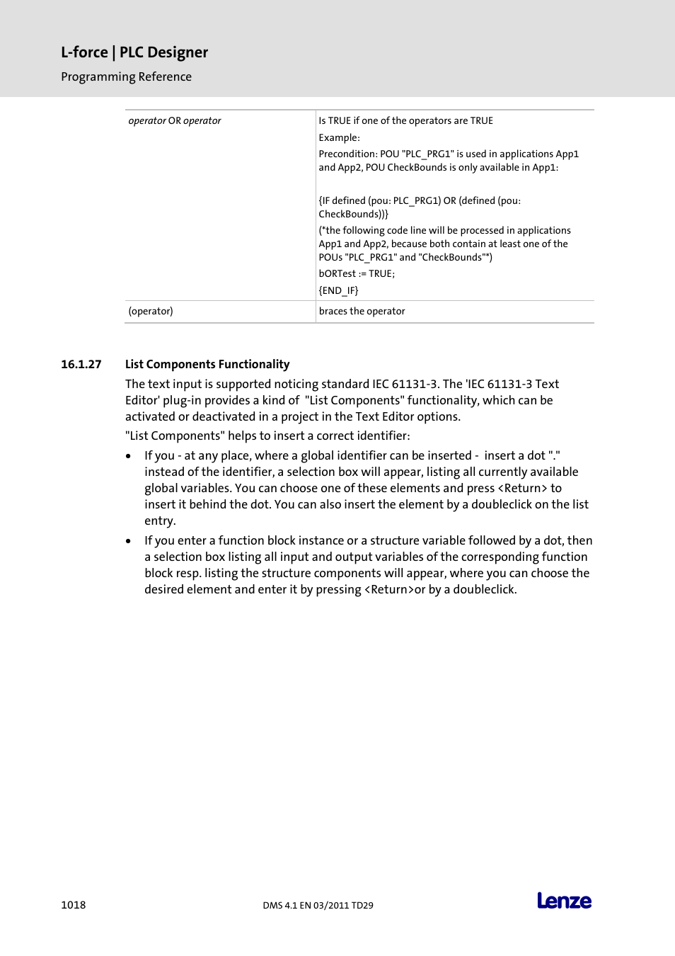 List components functionality, List components functionality 8, L-force | plc designer | Lenze PLC Designer PLC Designer (R3-1) User Manual | Page 1020 / 1170