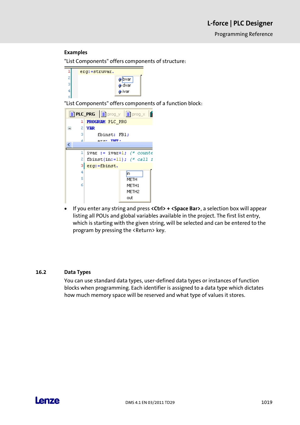 Data types, Data types 9, L-force | plc designer | Lenze PLC Designer PLC Designer (R3-1) User Manual | Page 1021 / 1170