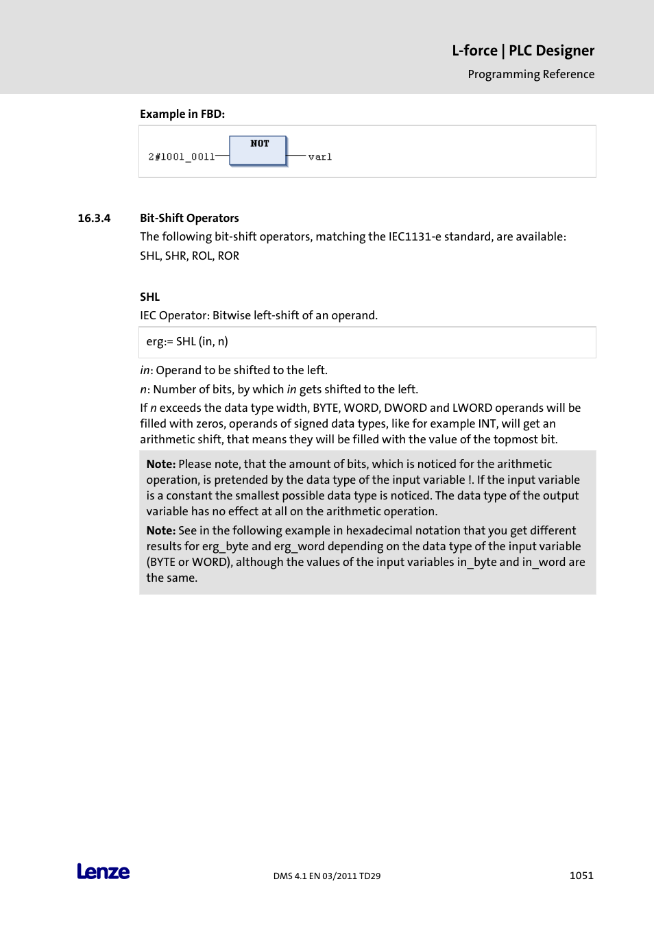 Bit-shift operators, Bit-shift operators 1, L-force | plc designer | Lenze PLC Designer PLC Designer (R3-1) User Manual | Page 1053 / 1170