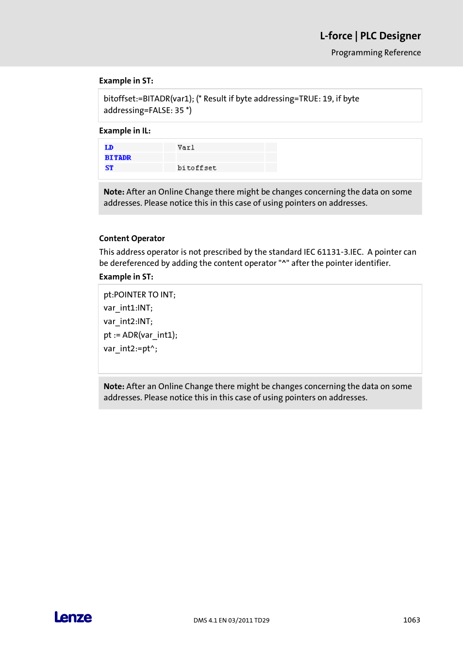 Content operator, L-force | plc designer | Lenze PLC Designer PLC Designer (R3-1) User Manual | Page 1065 / 1170