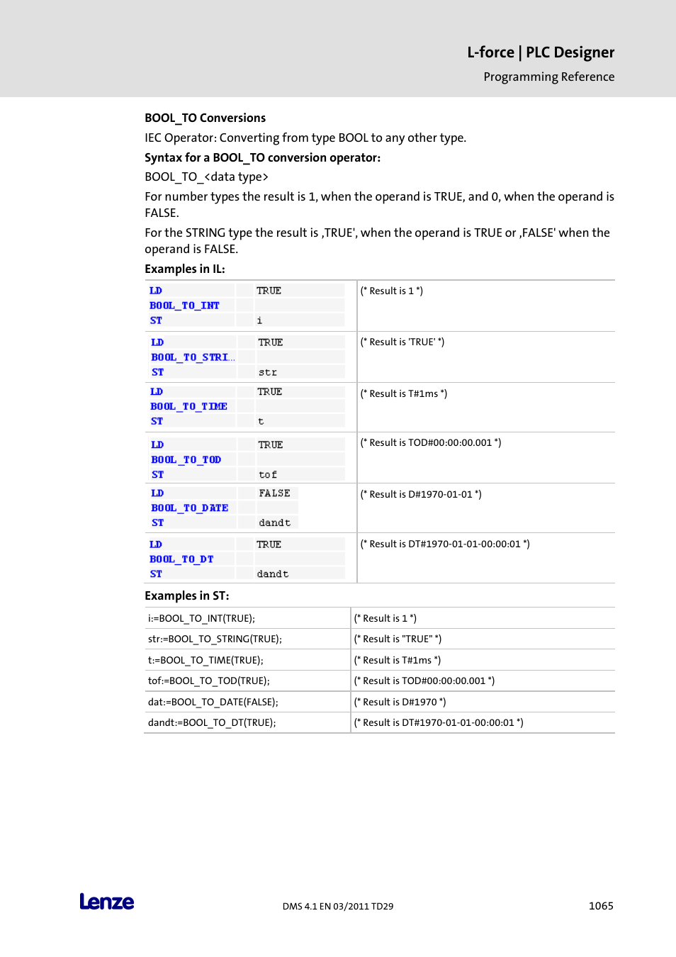 Bool_to conversions, L-force | plc designer | Lenze PLC Designer PLC Designer (R3-1) User Manual | Page 1067 / 1170
