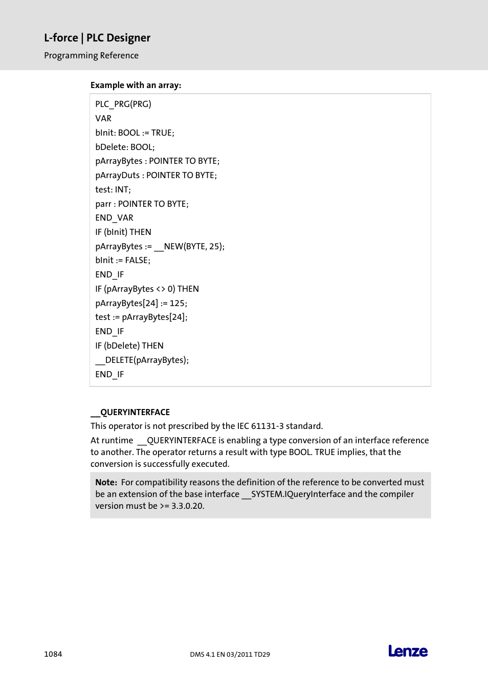 Queryinterface, L-force | plc designer | Lenze PLC Designer PLC Designer (R3-1) User Manual | Page 1086 / 1170