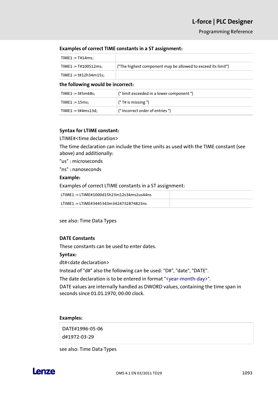 Date constants, L-force | plc designer | Lenze PLC Designer PLC Designer (R3-1) User Manual | Page 1095 / 1170