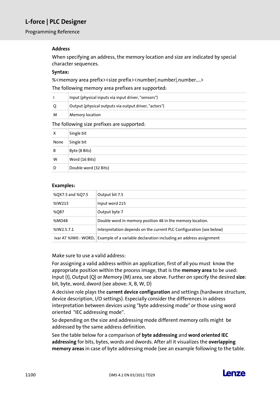 Address, L-force | plc designer | Lenze PLC Designer PLC Designer (R3-1) User Manual | Page 1102 / 1170