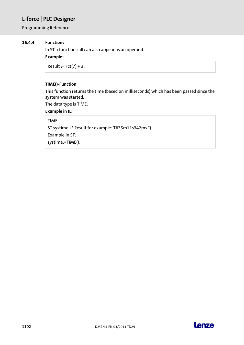 Functions, Functions 2, L-force | plc designer | Lenze PLC Designer PLC Designer (R3-1) User Manual | Page 1104 / 1170
