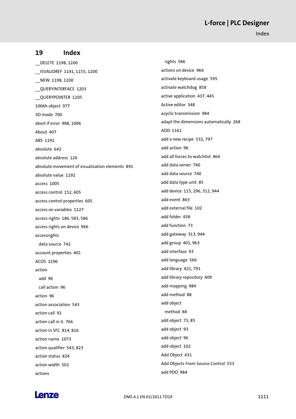 19 index, Index 1, L-force | plc designer | Lenze PLC Designer PLC Designer (R3-1) User Manual | Page 1113 / 1170