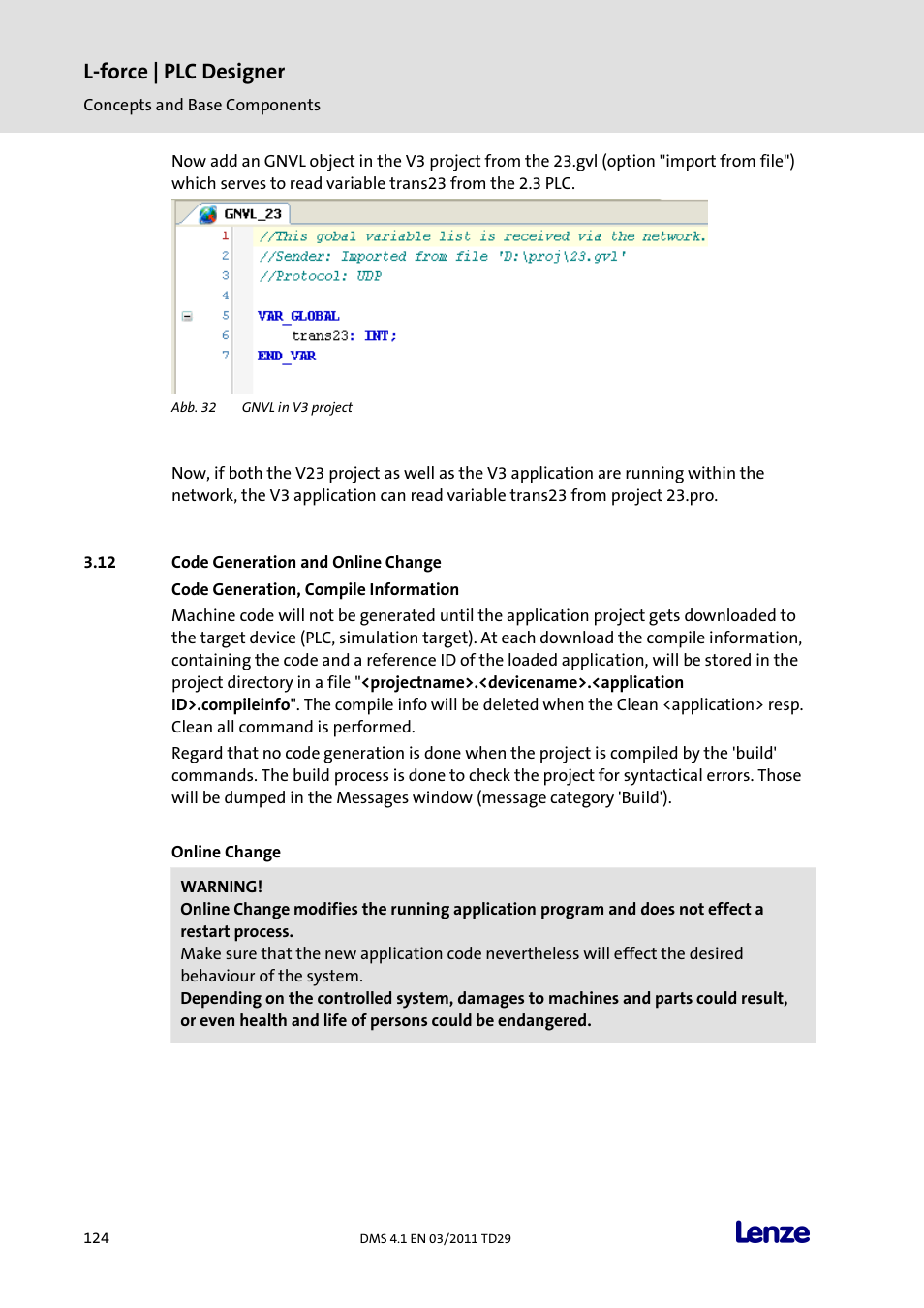 Code generation and online change, L-force | plc designer | Lenze PLC Designer PLC Designer (R3-1) User Manual | Page 126 / 1170