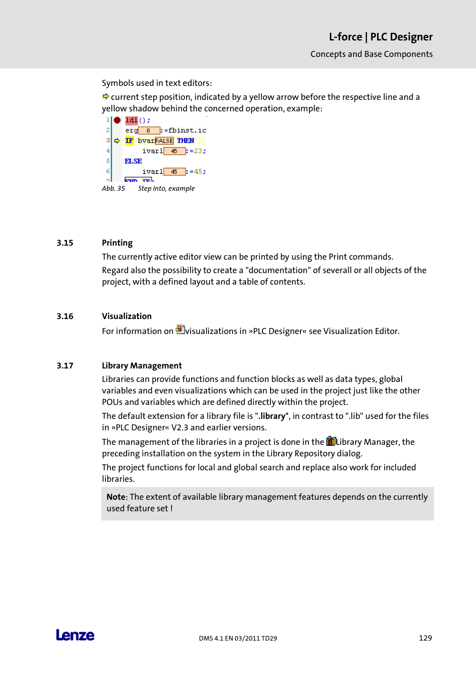 Printing, Visualization, Library management | L-force | plc designer | Lenze PLC Designer PLC Designer (R3-1) User Manual | Page 131 / 1170