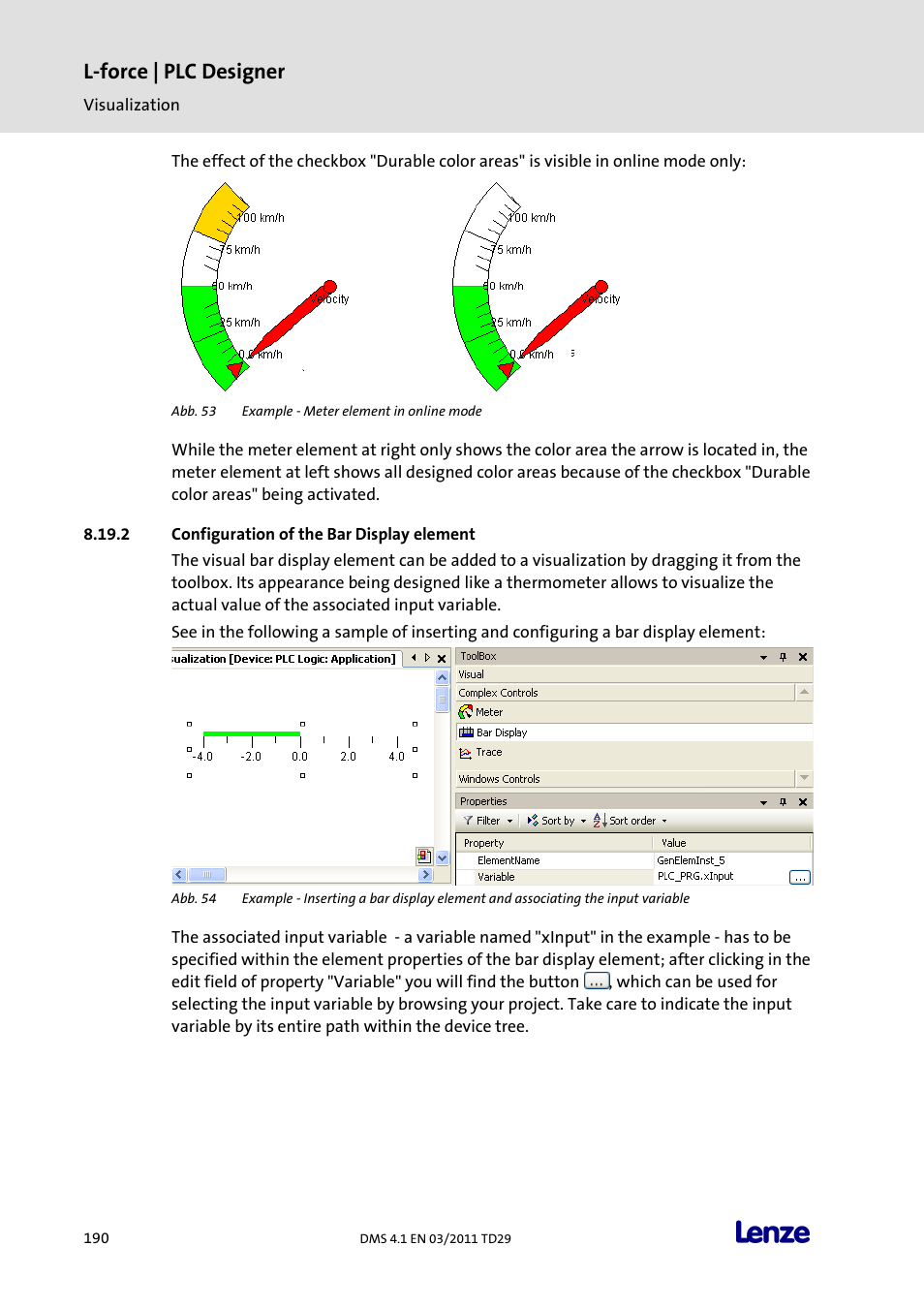 Configuration of the bar display element, L-force | plc designer | Lenze PLC Designer PLC Designer (R3-1) User Manual | Page 192 / 1170