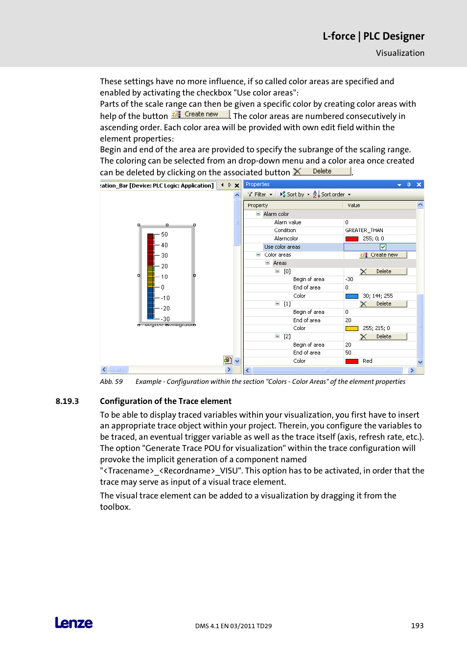 Configuration of the trace element, L-force | plc designer | Lenze PLC Designer PLC Designer (R3-1) User Manual | Page 195 / 1170