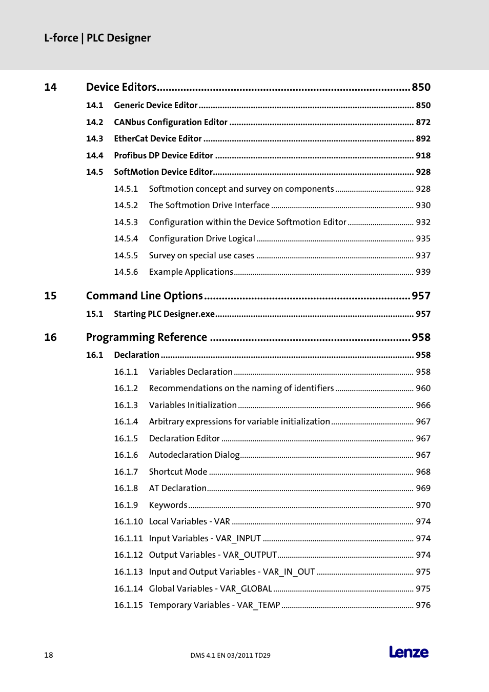 L-force | plc designer, Device editors, Command line options | Programming reference | Lenze PLC Designer PLC Designer (R3-1) User Manual | Page 20 / 1170