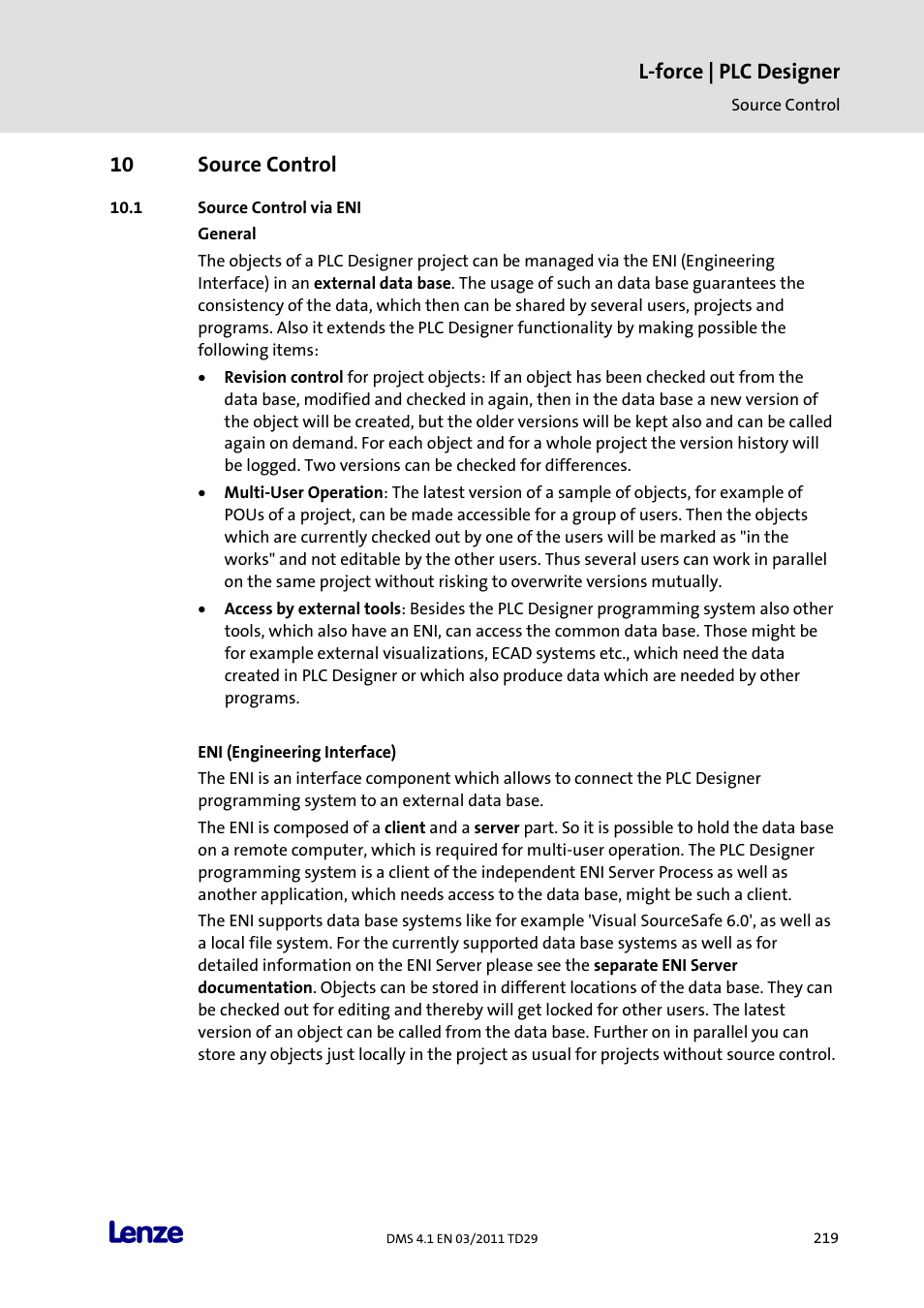 10 source control, Source control via eni, Source control | L-force | plc designer | Lenze PLC Designer PLC Designer (R3-1) User Manual | Page 221 / 1170