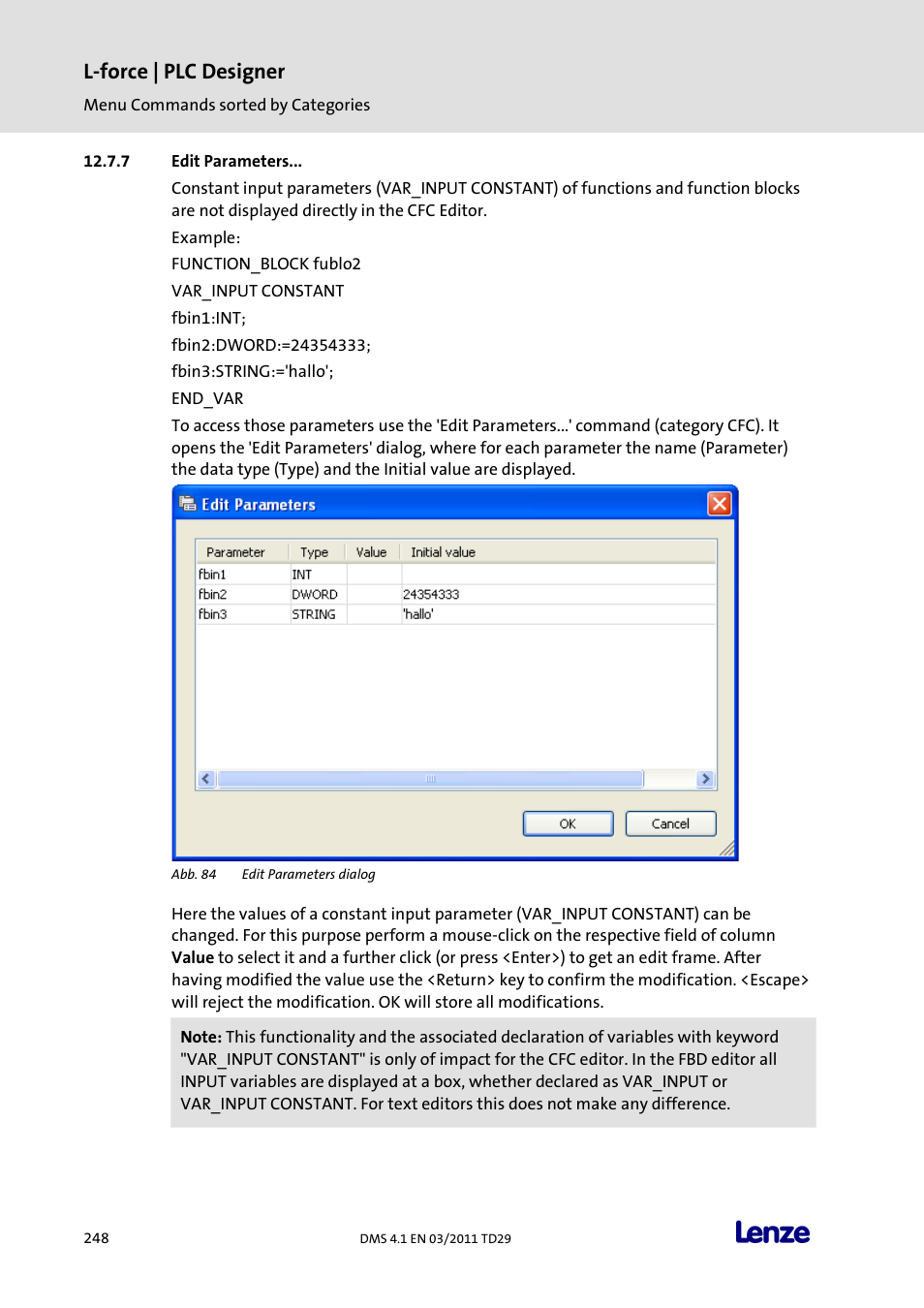 Edit parameters, L-force | plc designer | Lenze PLC Designer PLC Designer (R3-1) User Manual | Page 250 / 1170