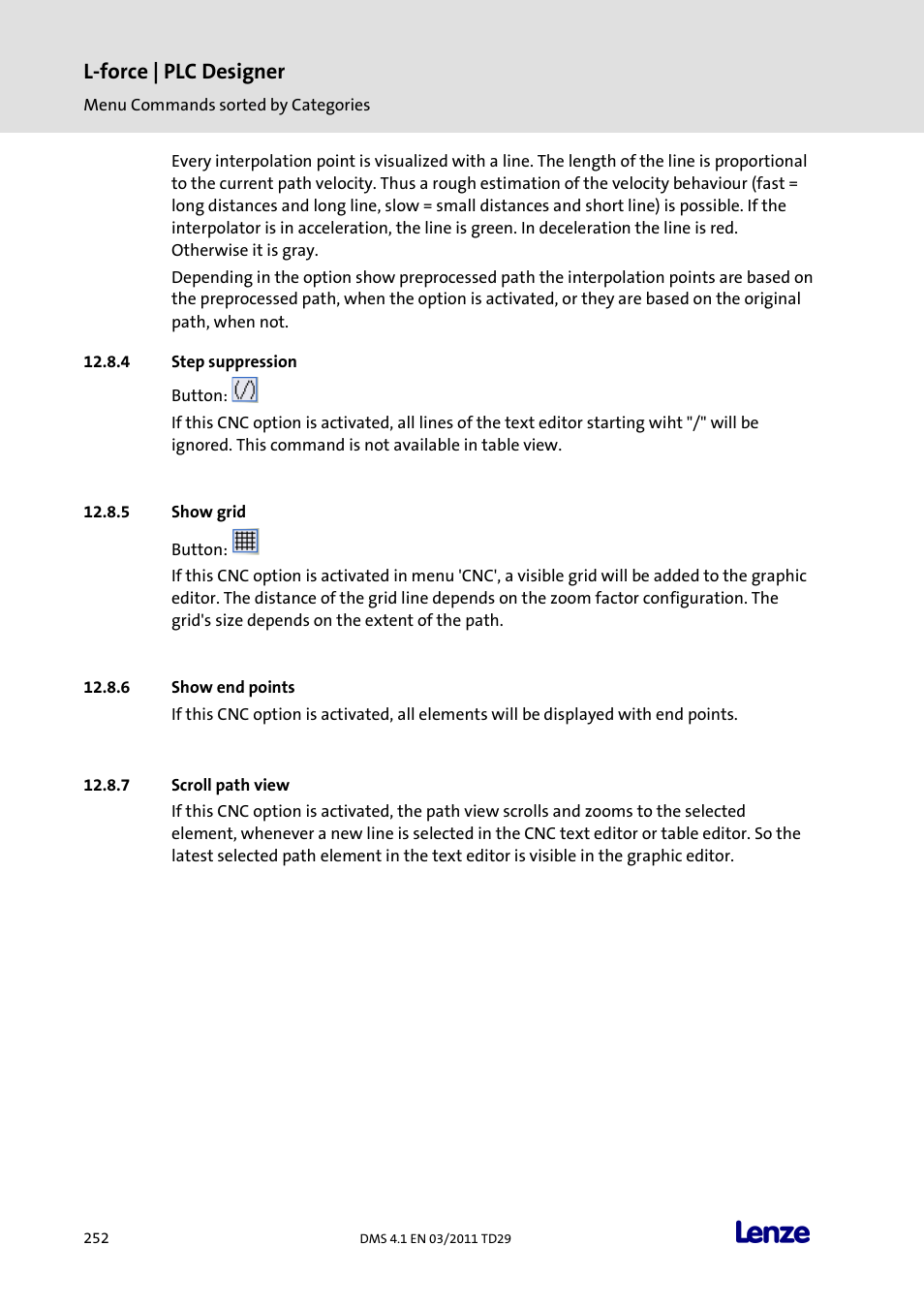 Step suppression, Show grid, Show end points | Scroll path view, L-force | plc designer | Lenze PLC Designer PLC Designer (R3-1) User Manual | Page 254 / 1170