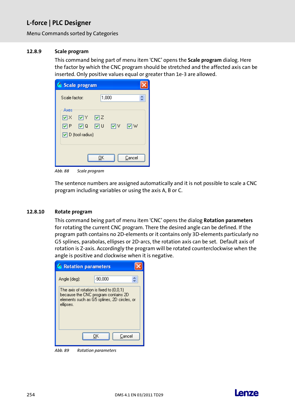 Scale program, Rotate program, L-force | plc designer | Lenze PLC Designer PLC Designer (R3-1) User Manual | Page 256 / 1170