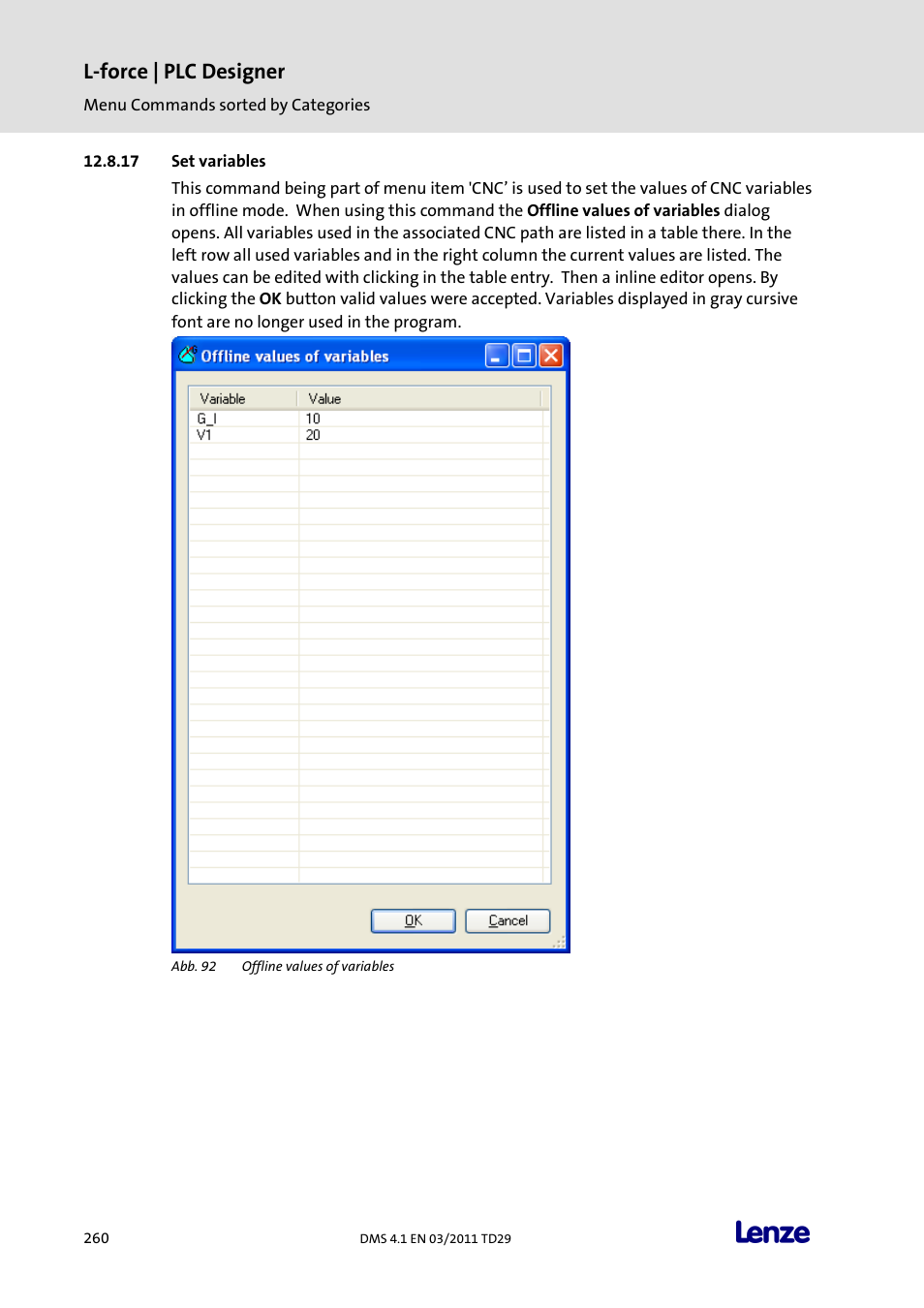 Set variables, L-force | plc designer | Lenze PLC Designer PLC Designer (R3-1) User Manual | Page 262 / 1170