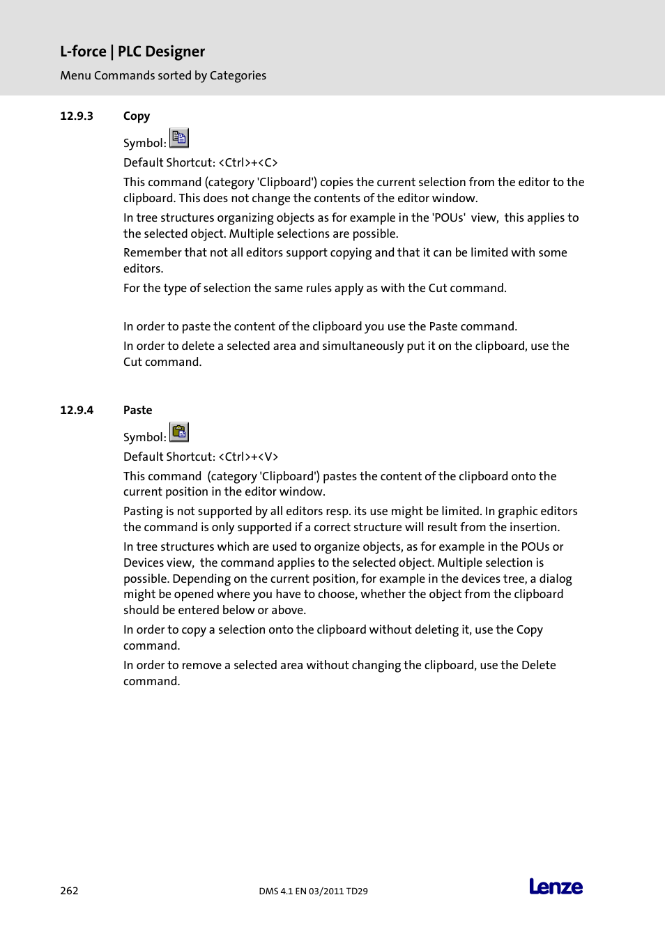 Copy, Paste, L-force | plc designer | Lenze PLC Designer PLC Designer (R3-1) User Manual | Page 264 / 1170