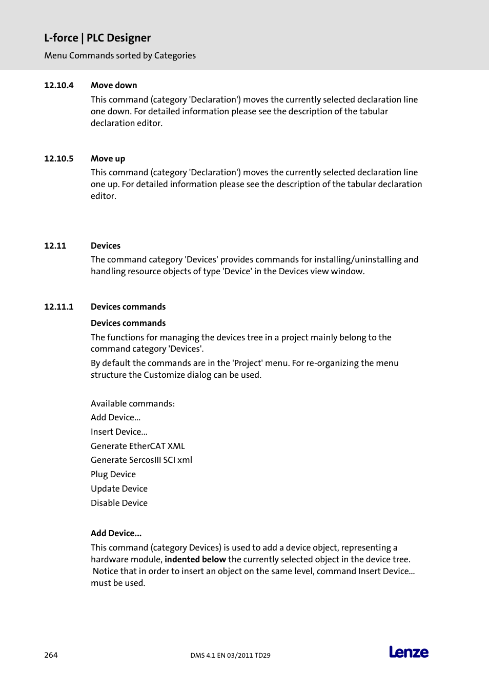 Move down, Move up, Devices | Devices commands, Add device, L-force | plc designer | Lenze PLC Designer PLC Designer (R3-1) User Manual | Page 266 / 1170
