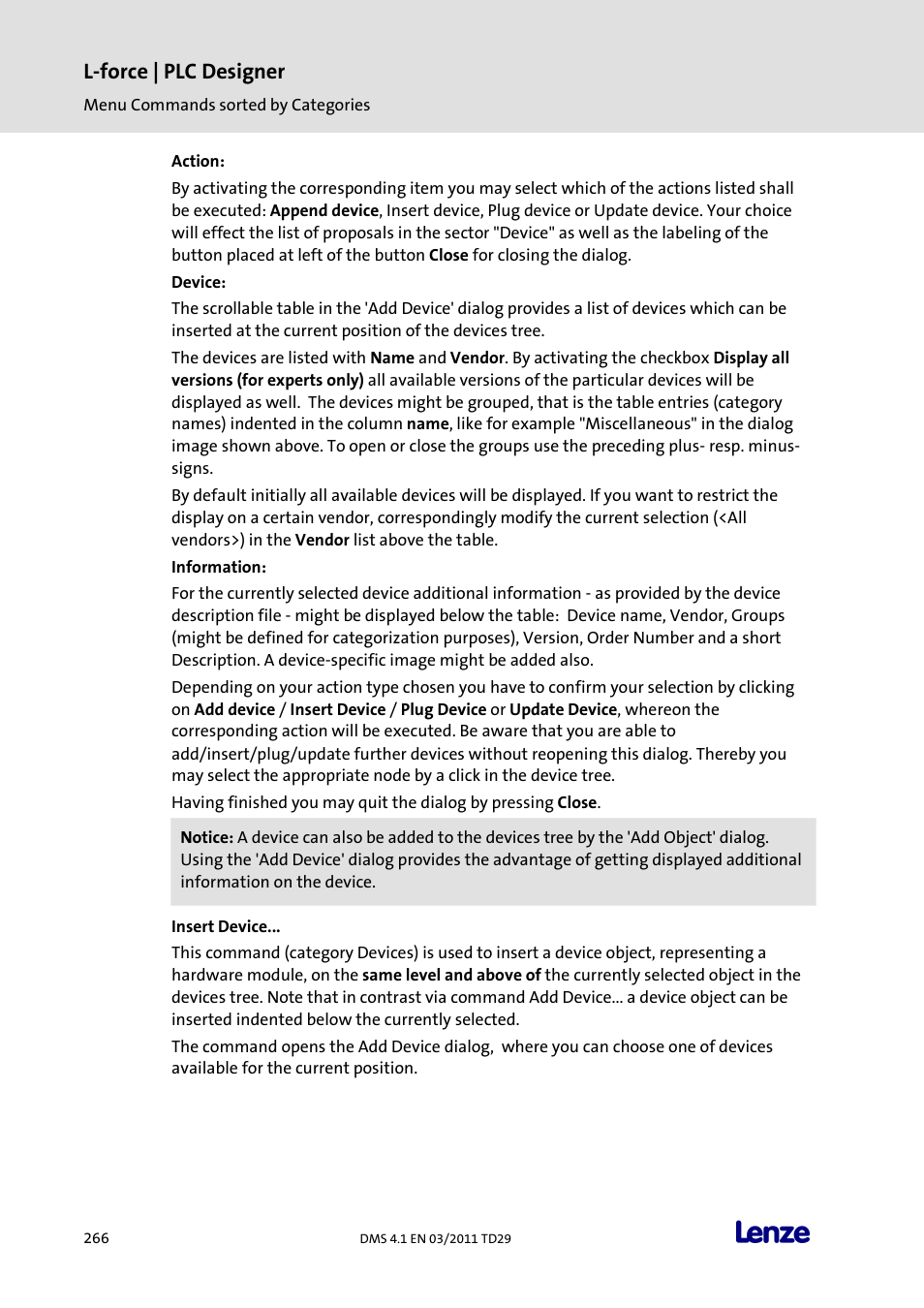 Insert device, L-force | plc designer | Lenze PLC Designer PLC Designer (R3-1) User Manual | Page 268 / 1170