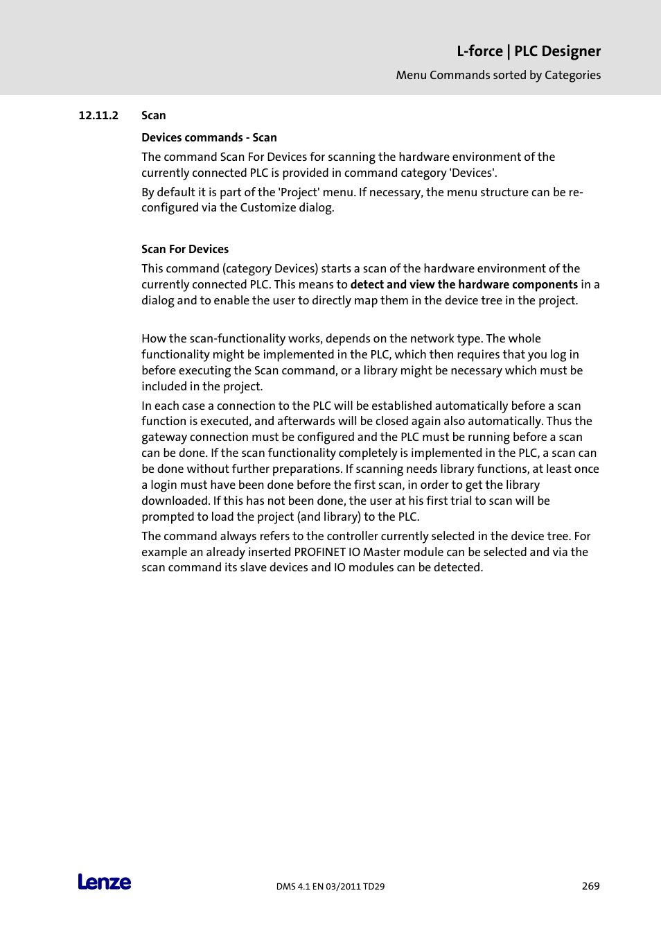 Scan, Devices commands - scan, Scan for devices | L-force | plc designer | Lenze PLC Designer PLC Designer (R3-1) User Manual | Page 271 / 1170