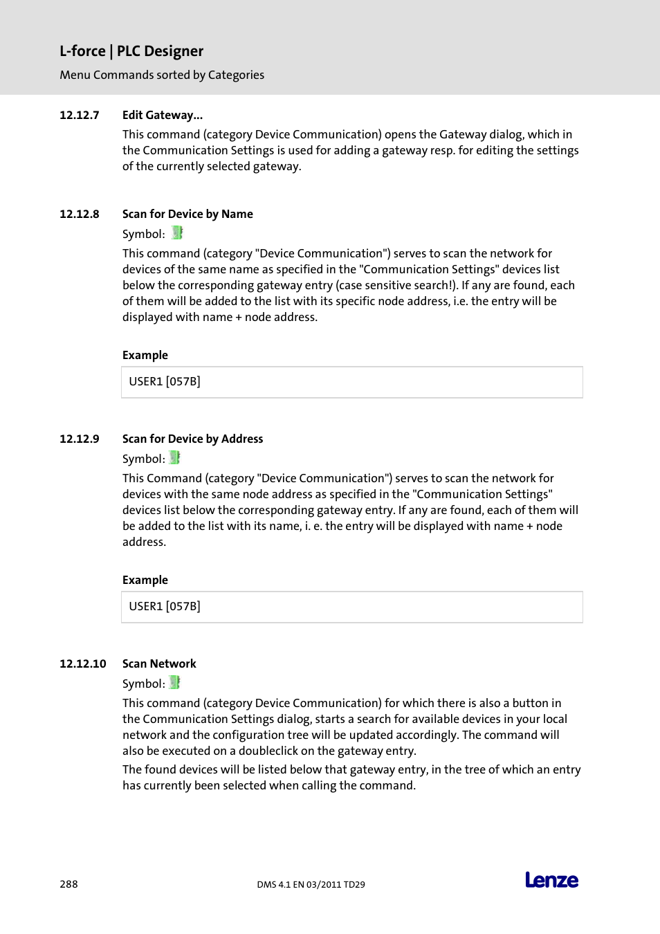 Edit gateway, Scan for device by name, Scan for device by address | Scan network, L-force | plc designer | Lenze PLC Designer PLC Designer (R3-1) User Manual | Page 290 / 1170