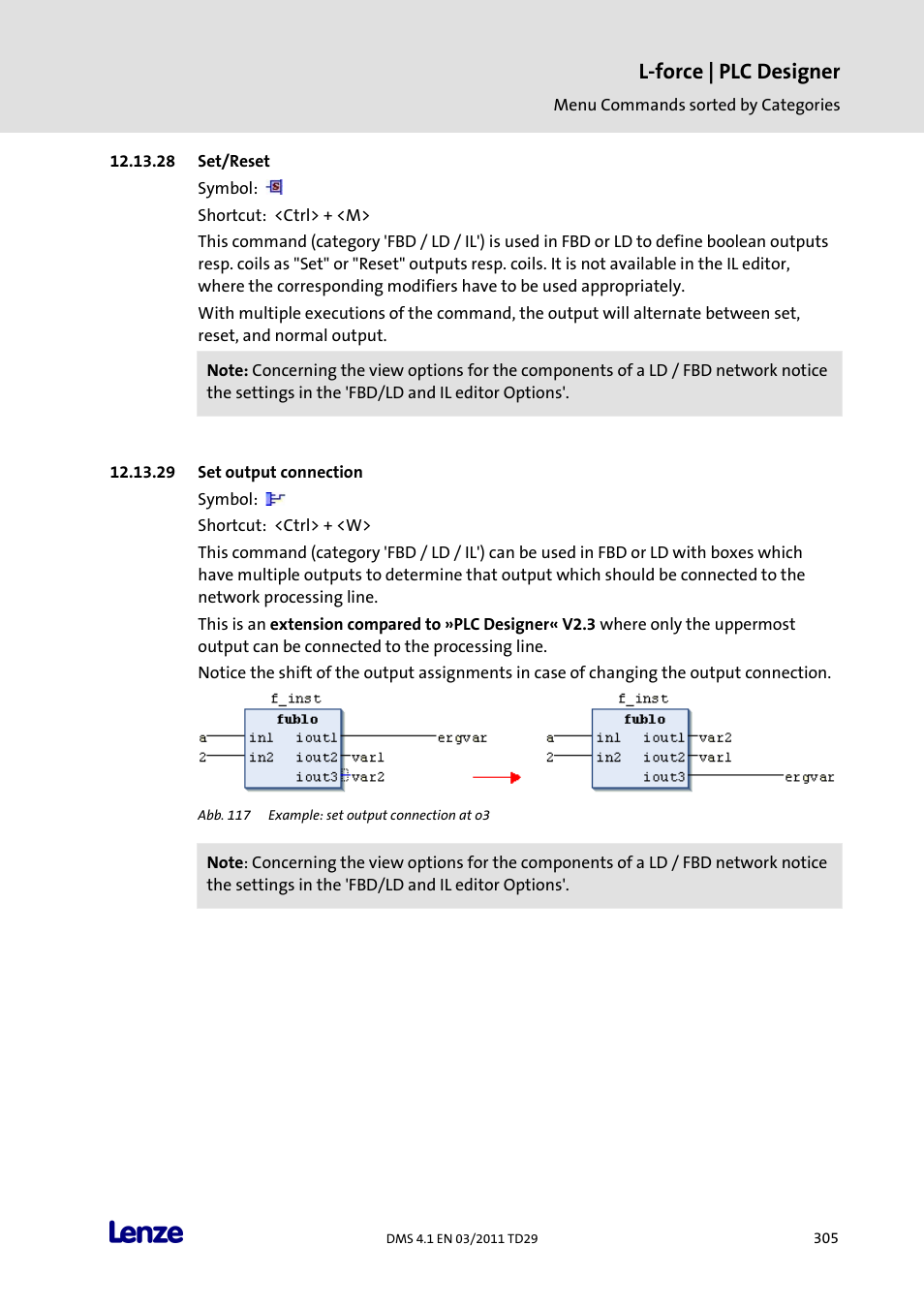 Set/reset, Set output connection, L-force | plc designer | Lenze PLC Designer PLC Designer (R3-1) User Manual | Page 307 / 1170