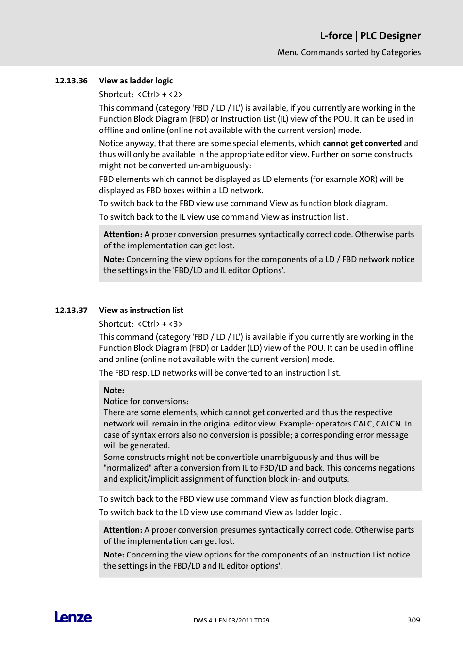 36 view as ladder logic, View as instruction list, View as ladder logic | L-force | plc designer | Lenze PLC Designer PLC Designer (R3-1) User Manual | Page 311 / 1170