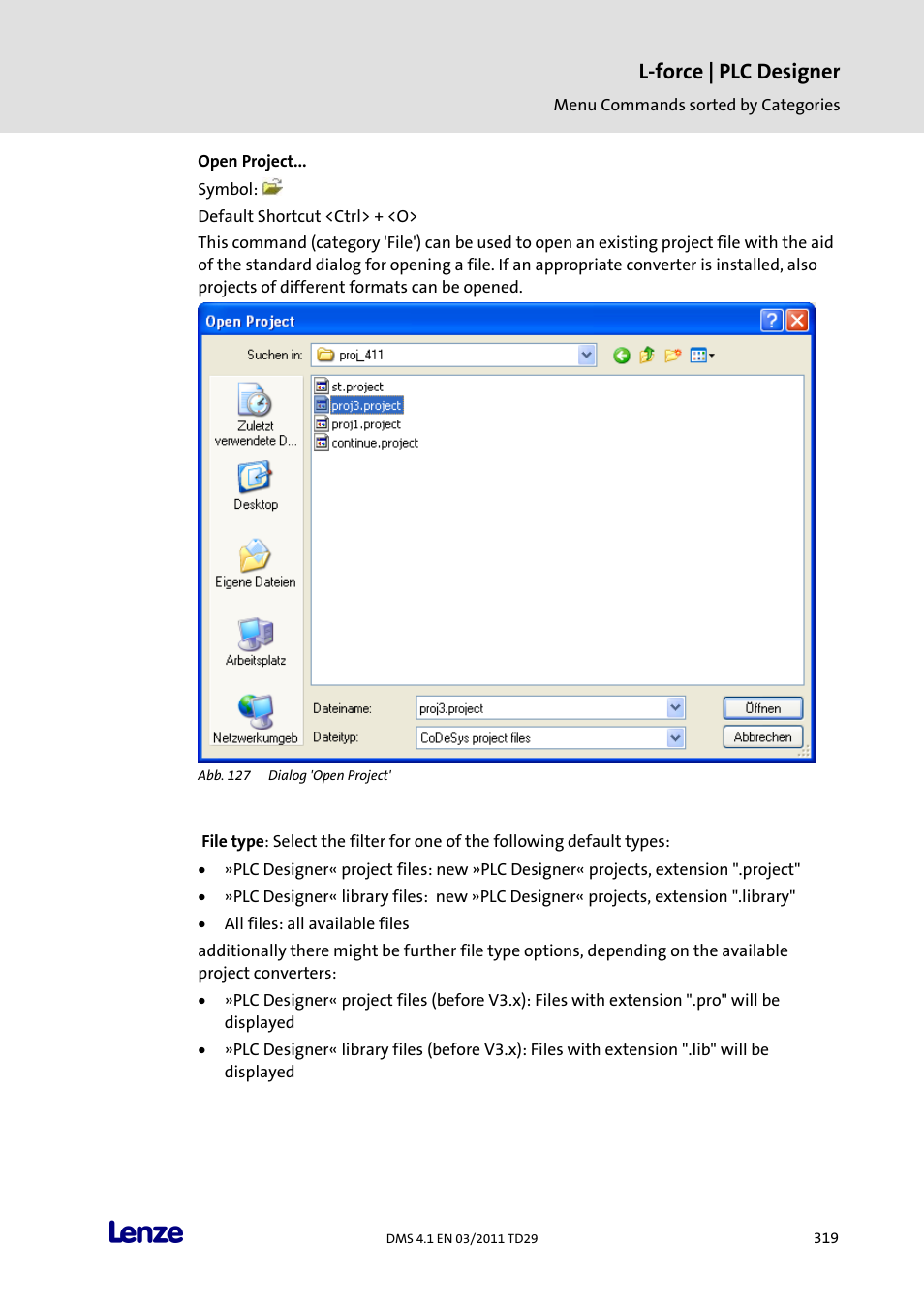 Open project, L-force | plc designer | Lenze PLC Designer PLC Designer (R3-1) User Manual | Page 321 / 1170