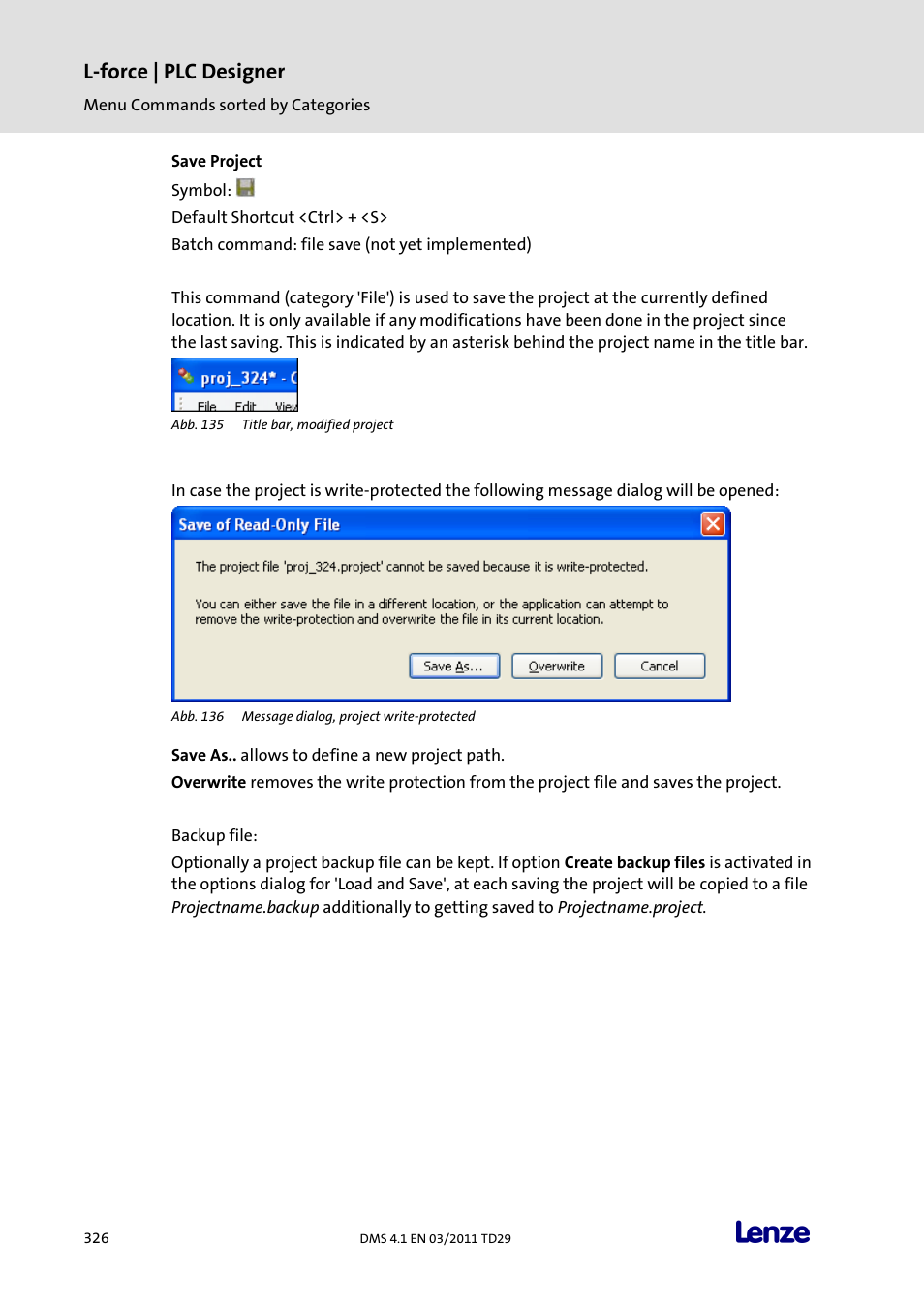 Save project, L-force | plc designer | Lenze PLC Designer PLC Designer (R3-1) User Manual | Page 328 / 1170