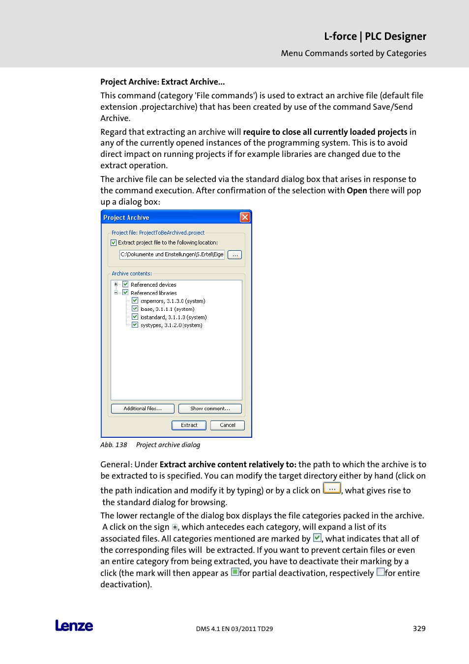 Project archive: extract archive, L-force | plc designer | Lenze PLC Designer PLC Designer (R3-1) User Manual | Page 331 / 1170