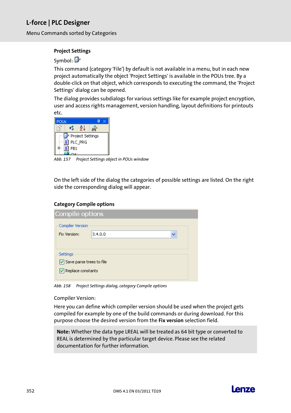 Project settings, L-force | plc designer | Lenze PLC Designer PLC Designer (R3-1) User Manual | Page 354 / 1170