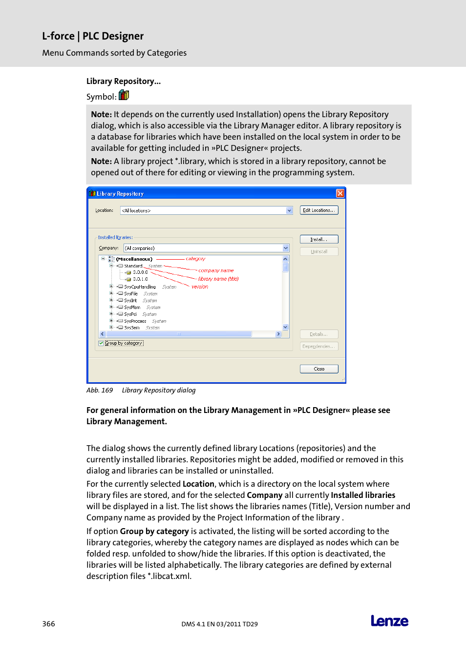 Library repository, L-force | plc designer | Lenze PLC Designer PLC Designer (R3-1) User Manual | Page 368 / 1170