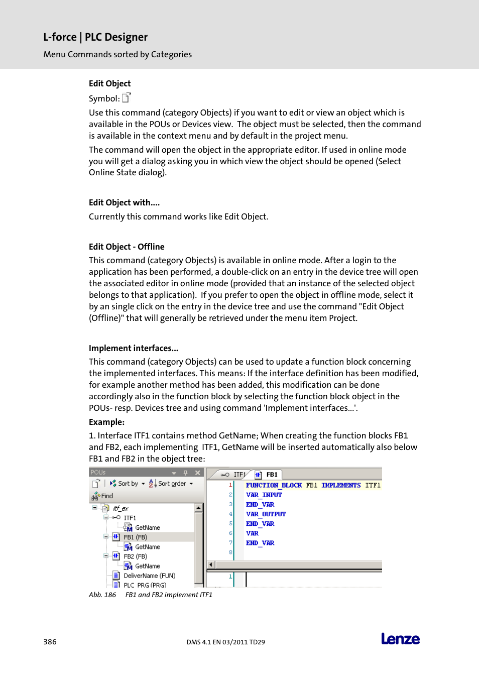 Edit object, Edit object with, Edit object - offline | Implement interfaces, L-force | plc designer | Lenze PLC Designer PLC Designer (R3-1) User Manual | Page 388 / 1170