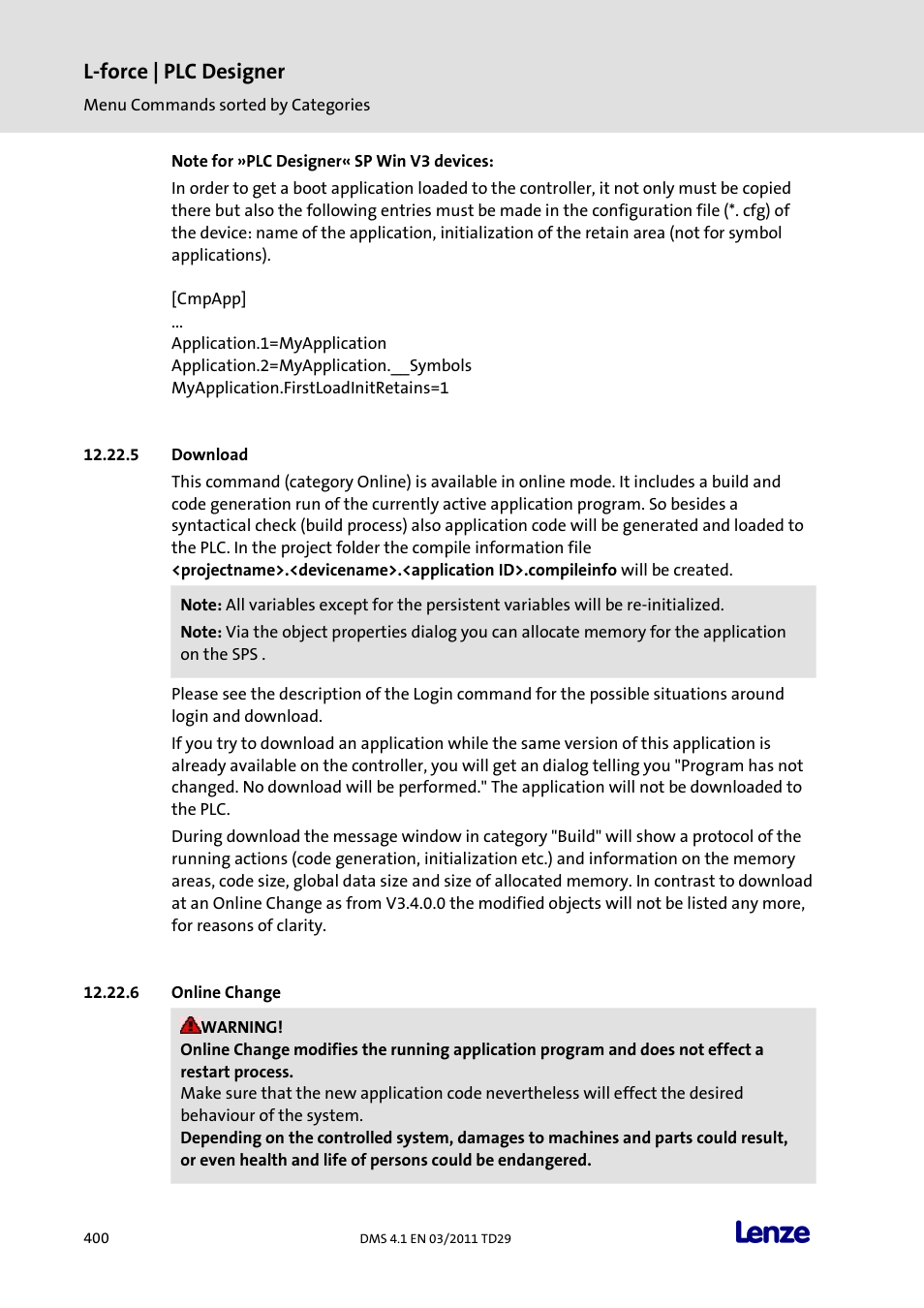 Download, Online change, L-force | plc designer | Lenze PLC Designer PLC Designer (R3-1) User Manual | Page 402 / 1170