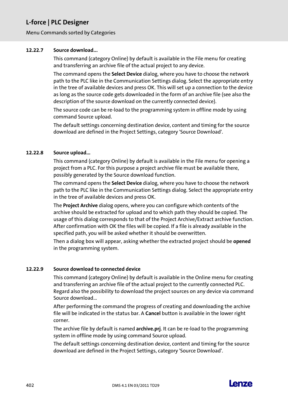 Source download, Source upload, Source download to connected device | L-force | plc designer | Lenze PLC Designer PLC Designer (R3-1) User Manual | Page 404 / 1170