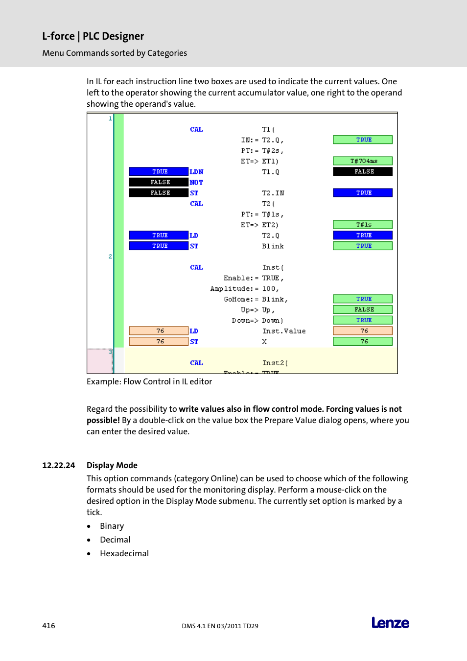 Display mode, L-force | plc designer | Lenze PLC Designer PLC Designer (R3-1) User Manual | Page 418 / 1170