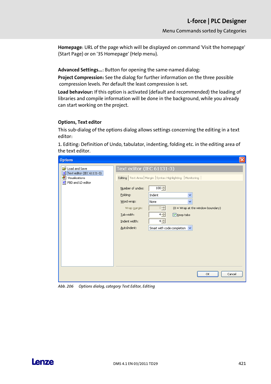 Options, text editor, L-force | plc designer | Lenze PLC Designer PLC Designer (R3-1) User Manual | Page 423 / 1170