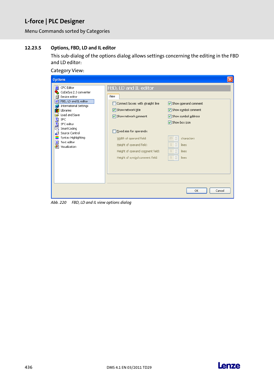 Options, fbd, ld and il editor, L-force | plc designer | Lenze PLC Designer PLC Designer (R3-1) User Manual | Page 438 / 1170