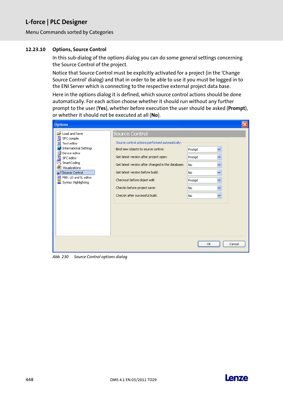 Options, source control, L-force | plc designer | Lenze PLC Designer PLC Designer (R3-1) User Manual | Page 450 / 1170