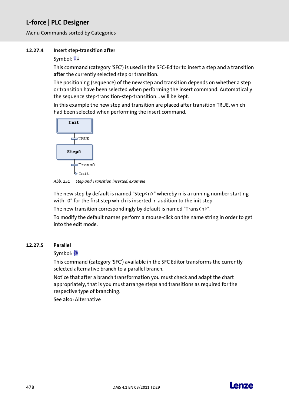 Insert step-transition after, Parallel, L-force | plc designer | Lenze PLC Designer PLC Designer (R3-1) User Manual | Page 480 / 1170