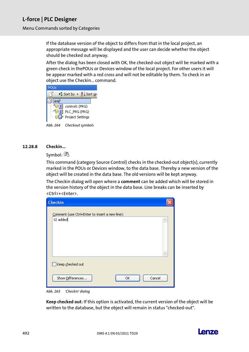 Checkin, L-force | plc designer | Lenze PLC Designer PLC Designer (R3-1) User Manual | Page 494 / 1170