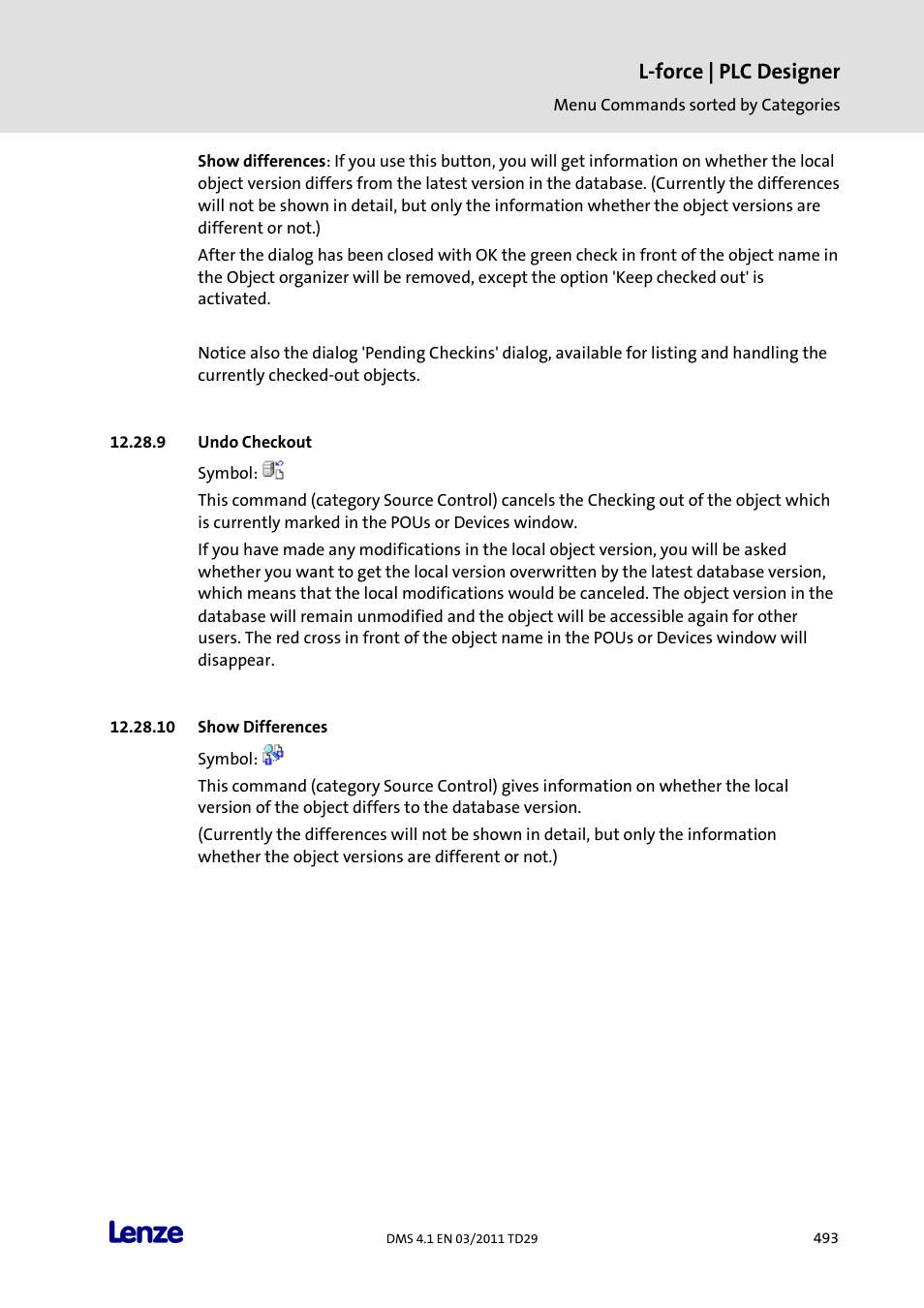 Undo checkout, Show differences, L-force | plc designer | Lenze PLC Designer PLC Designer (R3-1) User Manual | Page 495 / 1170