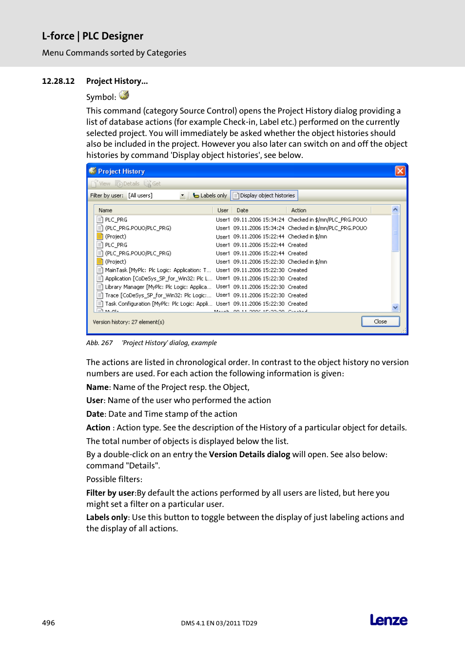 Project history, L-force | plc designer | Lenze PLC Designer PLC Designer (R3-1) User Manual | Page 498 / 1170