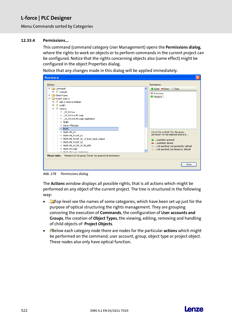 Permissions, L-force | plc designer | Lenze PLC Designer PLC Designer (R3-1) User Manual | Page 524 / 1170