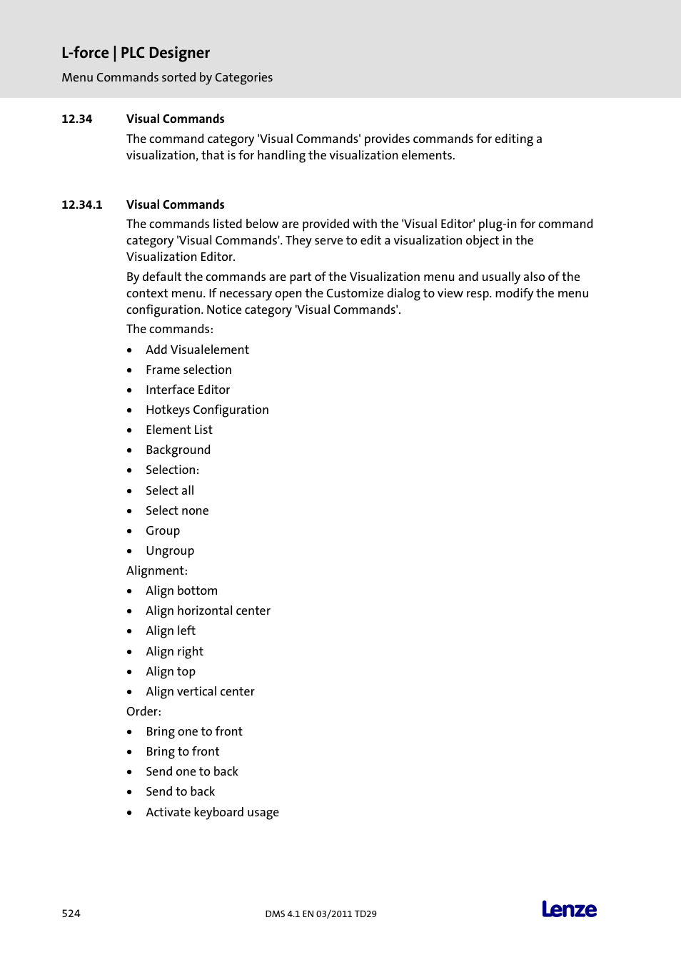 Visual commands, L-force | plc designer | Lenze PLC Designer PLC Designer (R3-1) User Manual | Page 526 / 1170