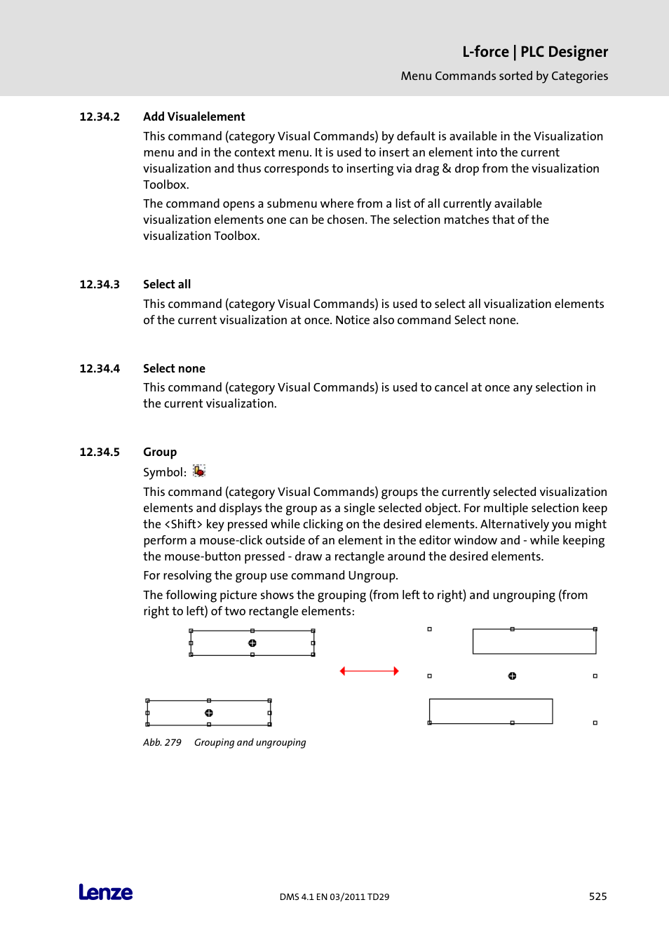 Add visualelement, Select all, Select none | Group, L-force | plc designer | Lenze PLC Designer PLC Designer (R3-1) User Manual | Page 527 / 1170