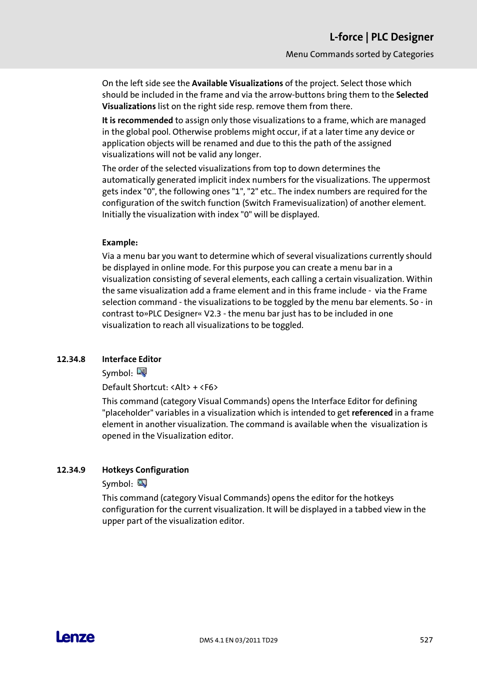 Interface editor, Hotkeys configuration, L-force | plc designer | Lenze PLC Designer PLC Designer (R3-1) User Manual | Page 529 / 1170